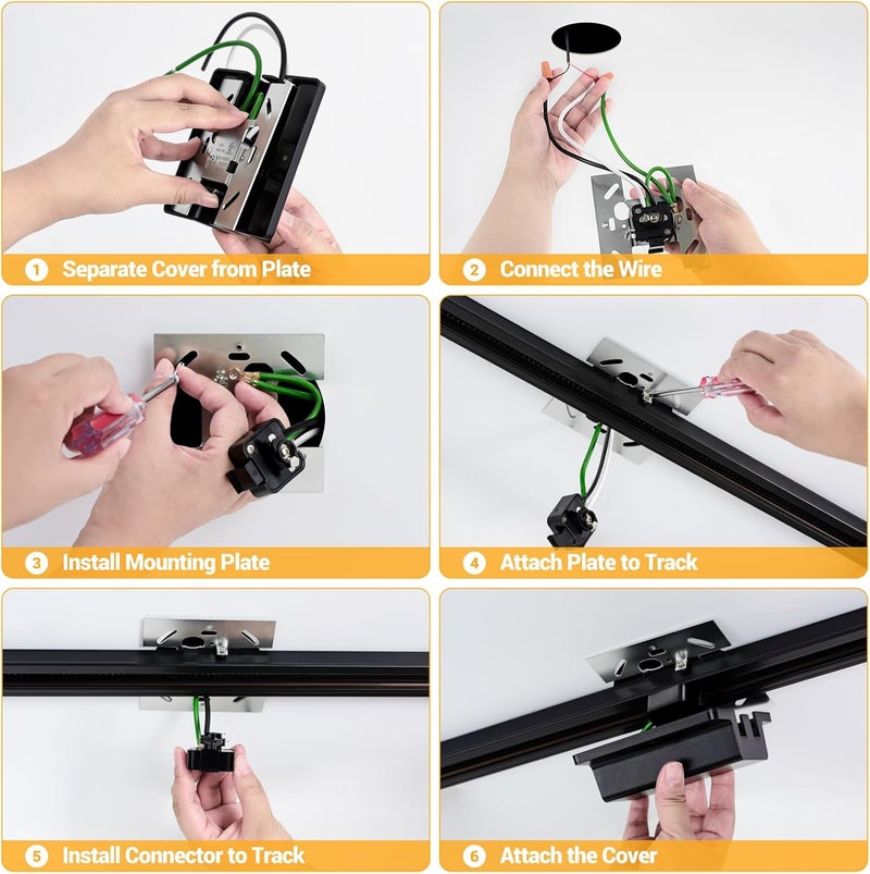 TuyuBEE 13FT H Track Lighting Rails Kit with Floating Canopy Connector, Black H Type Track Rails with End Caps, Live End Feed and T L Connector, Compatible with Single Circuit H Style Track System - Image 5